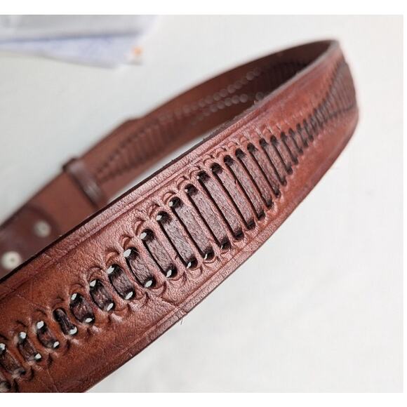 Mens belt Mexican handtooled + woven leather buckle Waist 34-38" 11/2"wide EVU - Picture 4 of 8